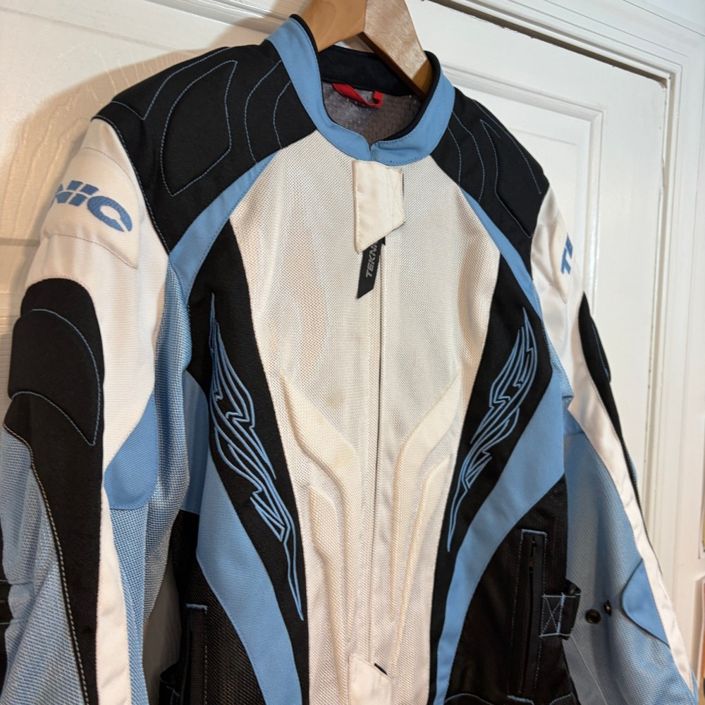 Teknic Supervent Padded Motorcycle Jacket Womens 10 White Blue Black 4023 Armor